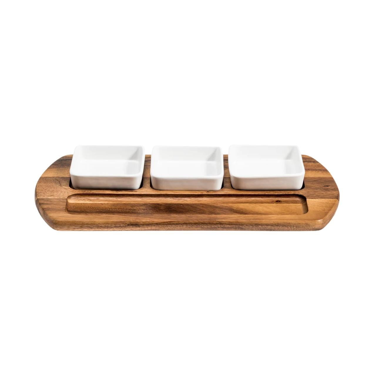 Kalmar Home Ceramic Condiment Set on Acacia Wood Base