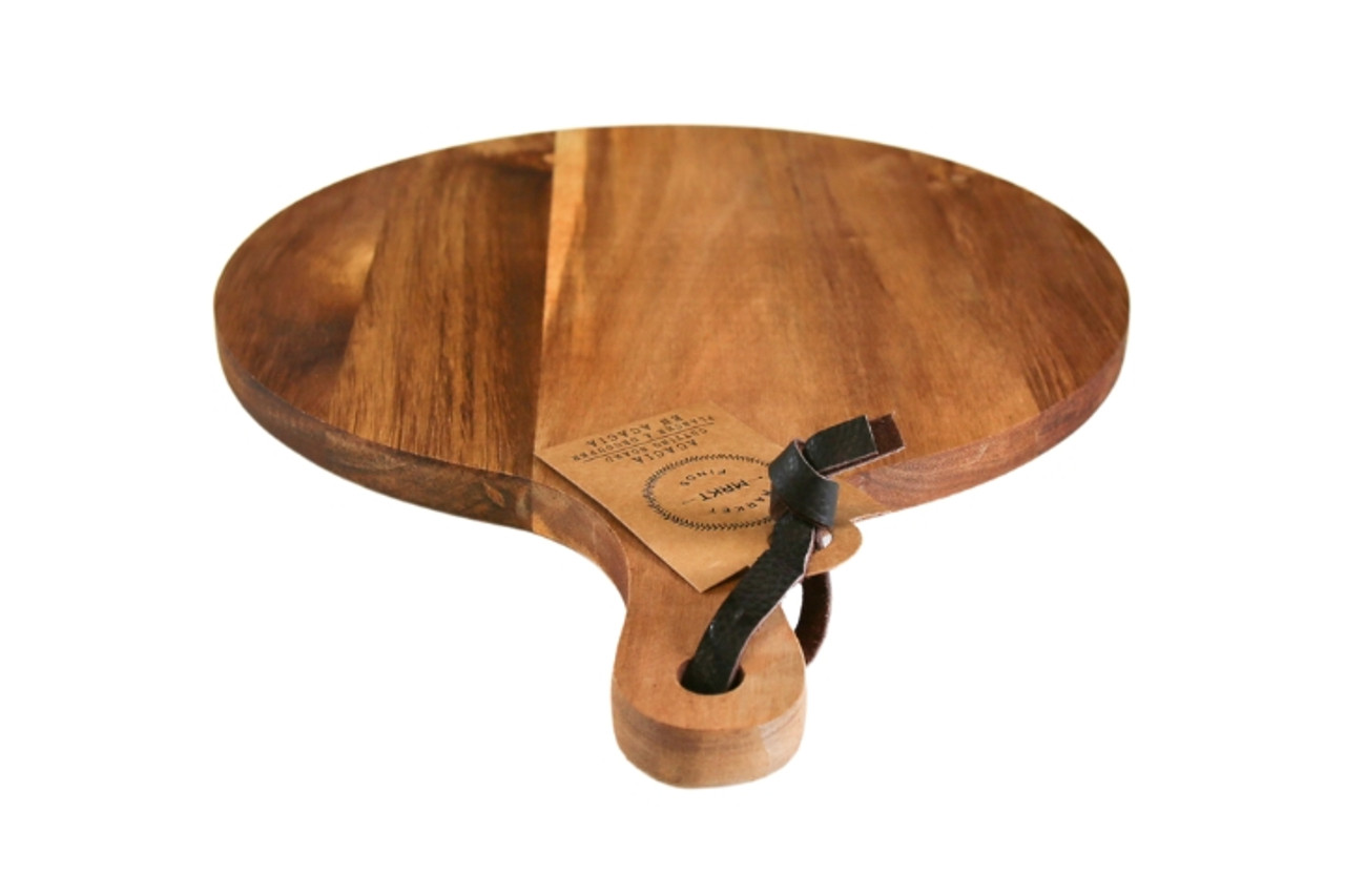 Montes Doggett - Acacia Round Cutting Board with White Handle