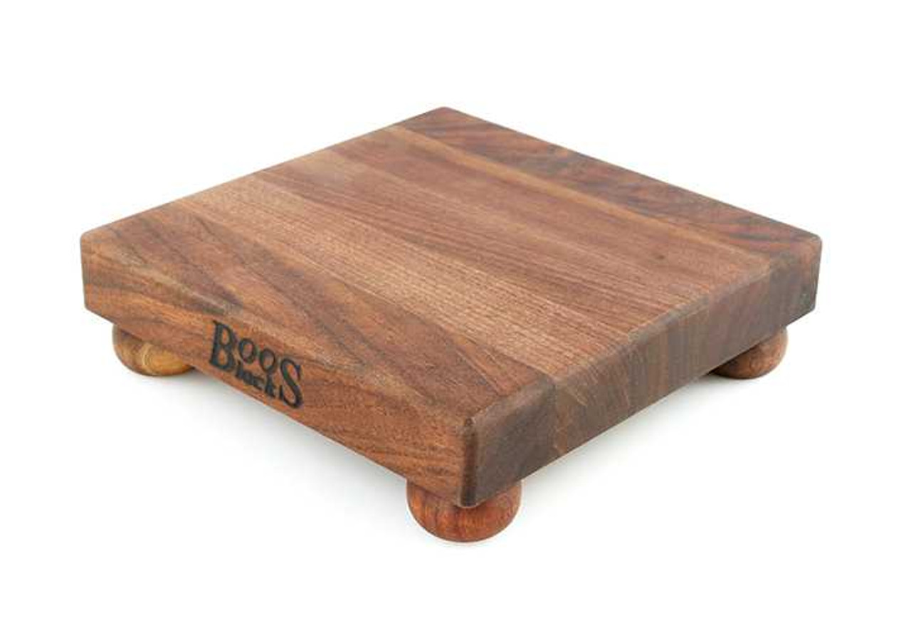 John Boos Edge-Grain Walnut Square Cutting Board with Feet 9 x 9