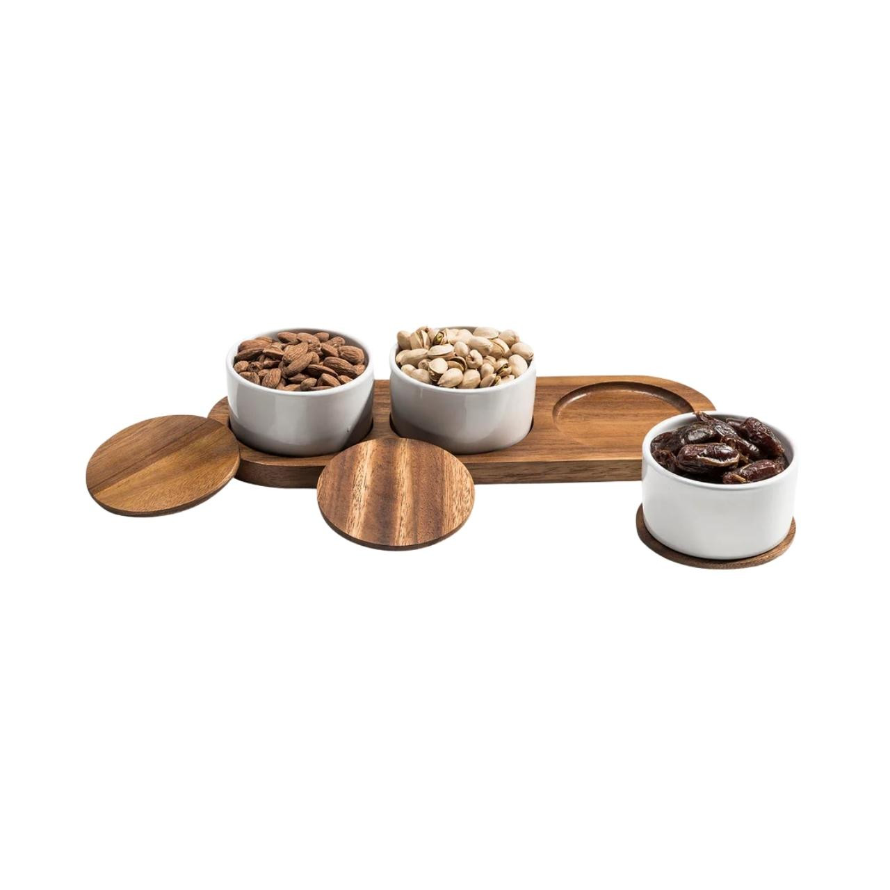 Kalmar Home Acacia & Ceramic Condiment Set