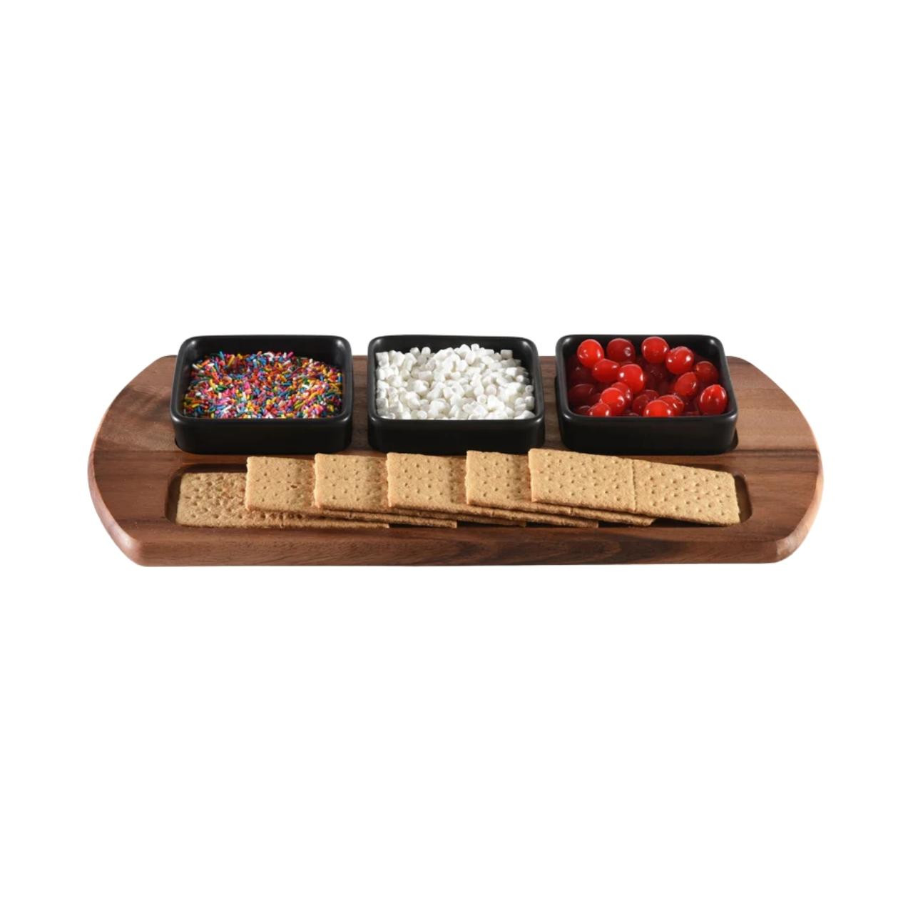 Kalmar Home Ceramic Condiment Set on Acacia Wood Base