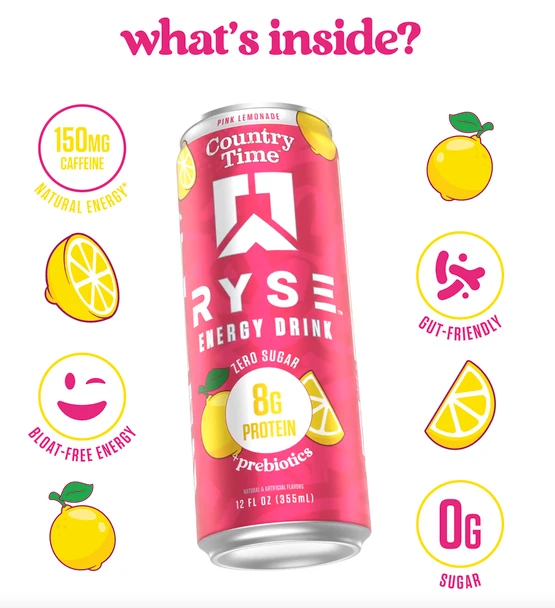 12pk RYSE Energy Country Time Pink Lemonade 12oz