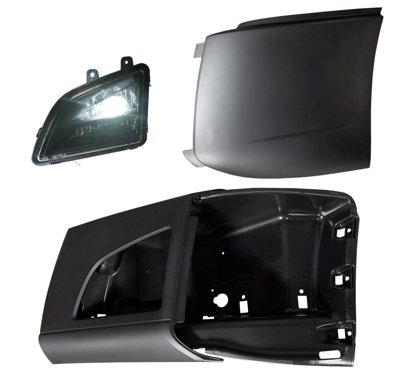 QSC Truck Bumper Corner + Cover + LED Fog Light Left for Volvo VNL