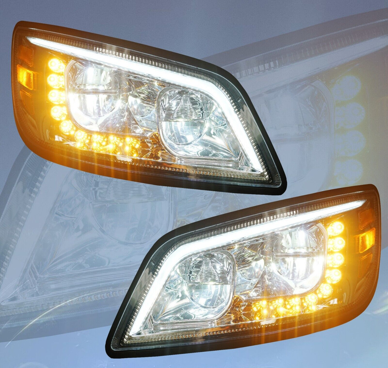 QSC Full LED Chrome Performance Headlight Assembly Pair for Hino