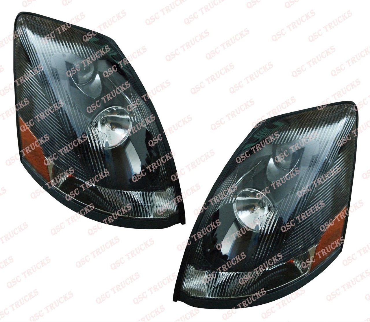 QSC Black Headlights Headlamps Assembly Left & Right Pair for Volvo VNL