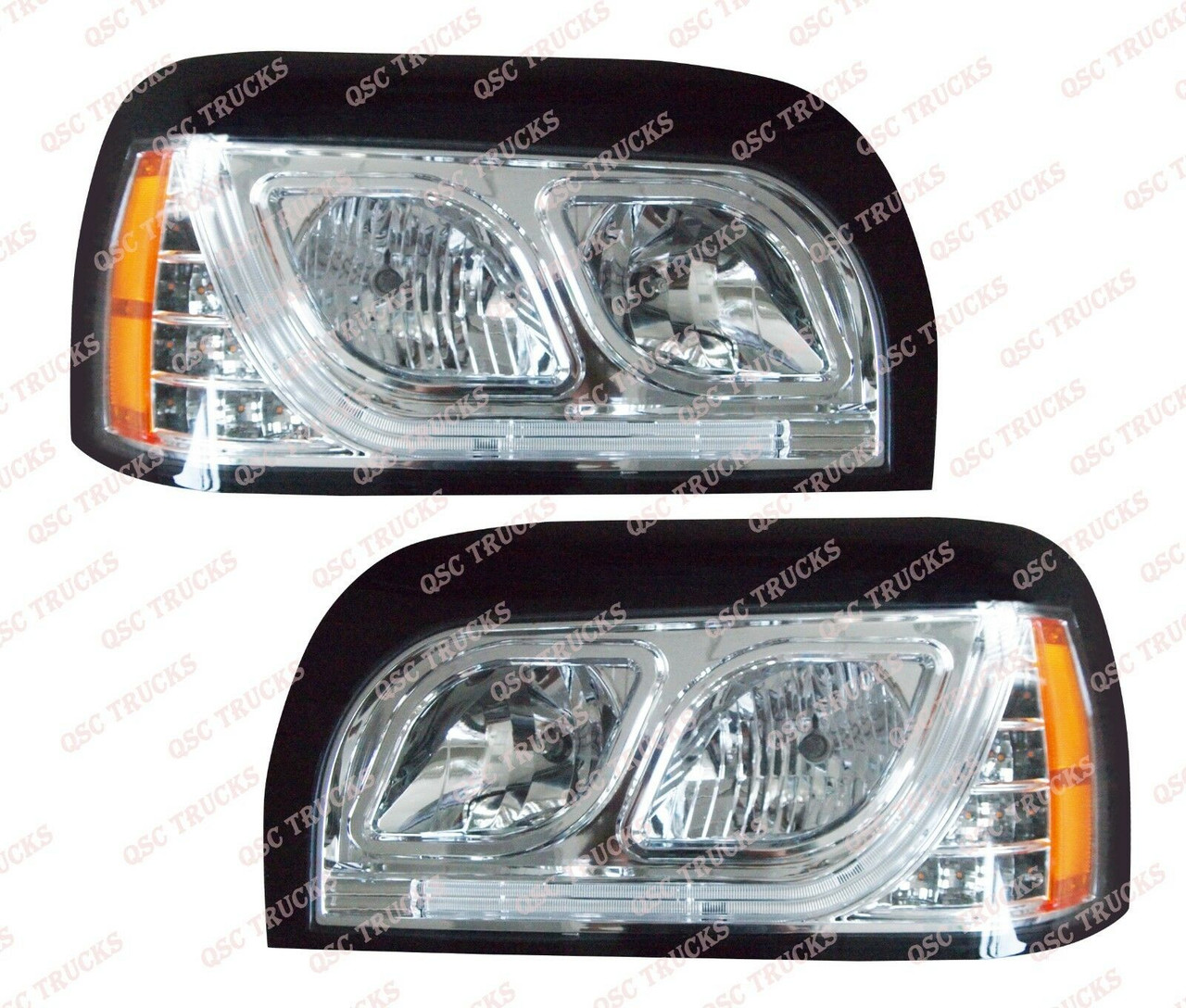 QSC Headlights Assembly Left & Right Pair w/ LED for Freightliner Century