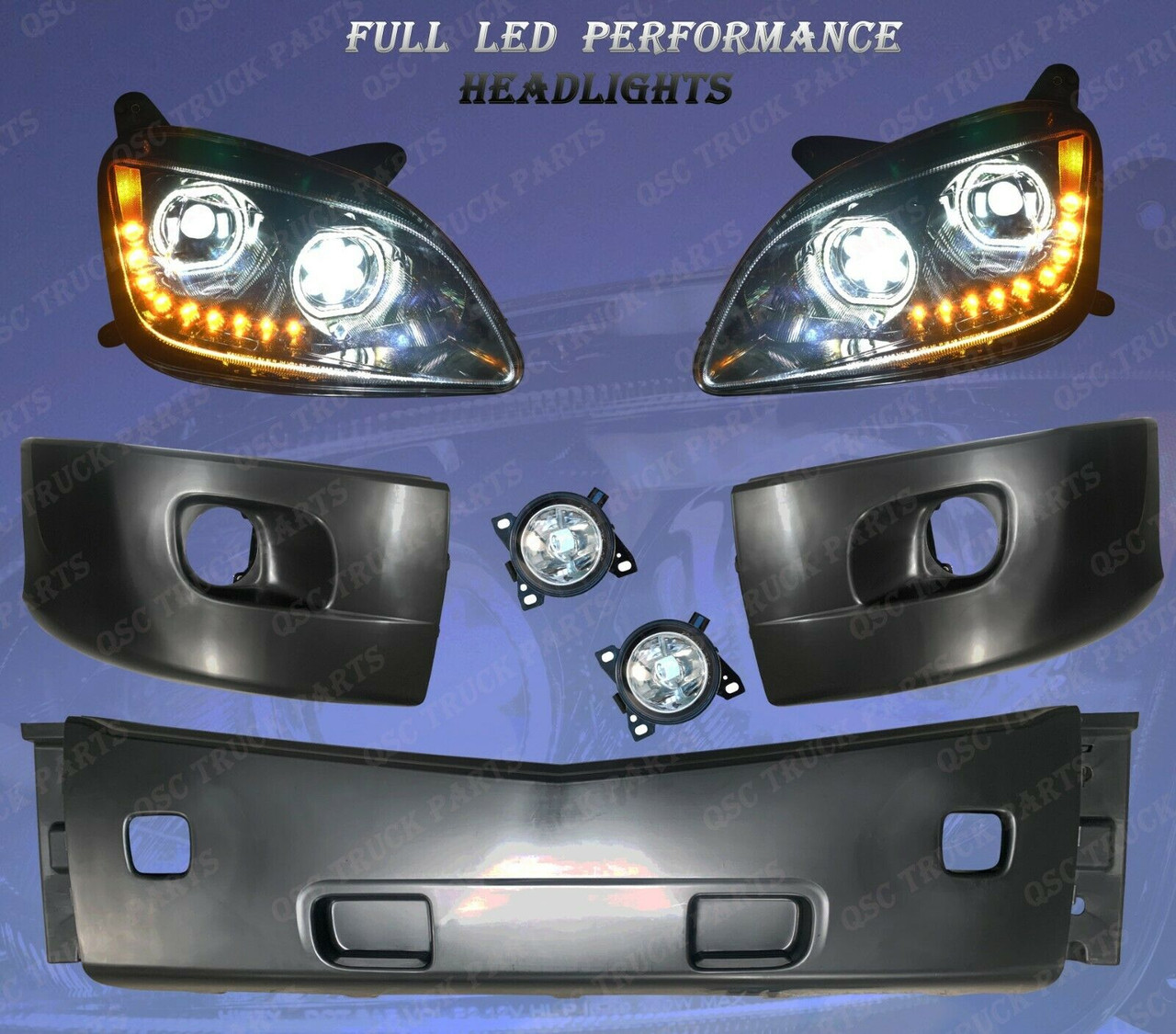 QSC Replacement Bumper Set + Fog Light + Full LED Headlights for