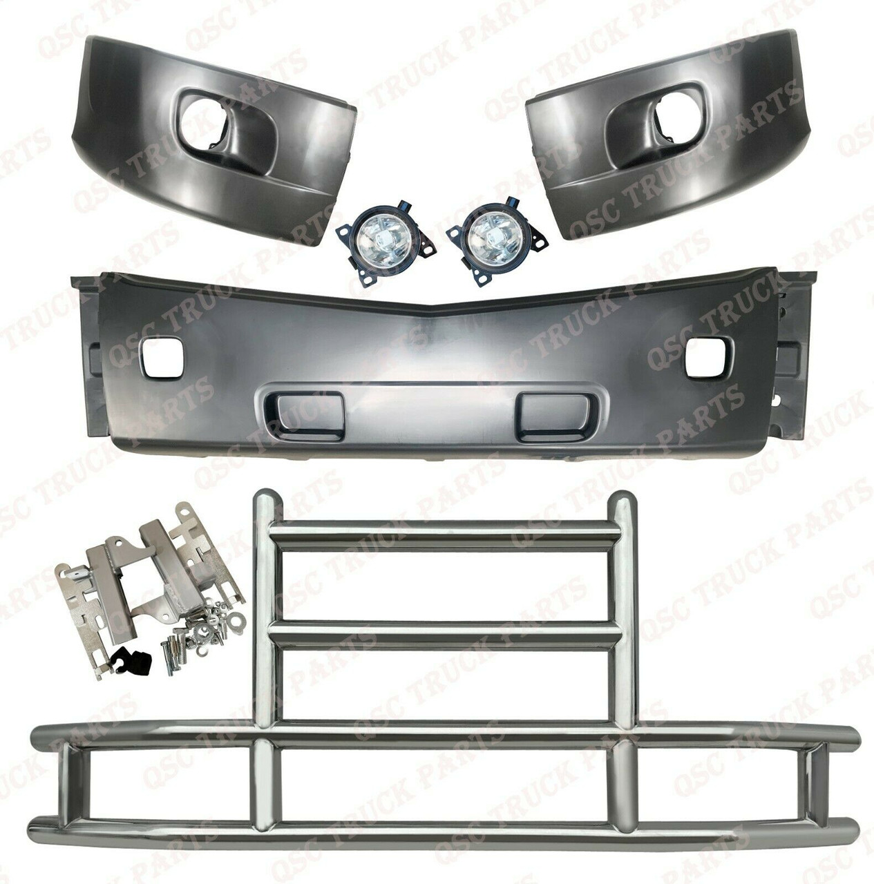 QSC Bumper Middle Left Right Set Fog Light Large SS Deer Guard for