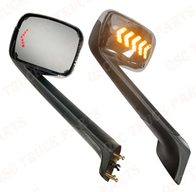 QSC Performance Chrome Hood Mirrors Set w/ Front & Back LED for Cascadia 2018+
