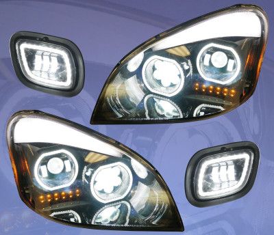 QSC Full LED Performance Black Headlight Fog Light Set for Cascadia 08-17