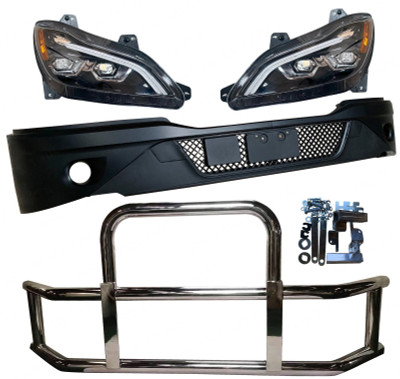 QSC Bumper Headlight Deer Guard Set for Kenworth T680 2022+ w/ Fog Light Hole