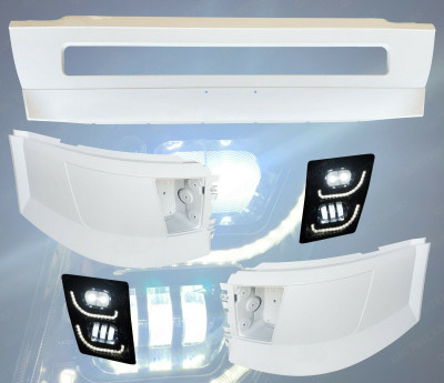 QSC White Bumper Center Left Right Set & Full LED Fog Lights for Volvo VNL VN QSC White Bumper Center Left Right Set & Full LED Fog Lights for Volvo VNL VN