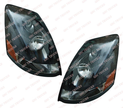 QSC Black Headlights Headlamps Assembly Left & Right Pair for Volvo VNL 04-17