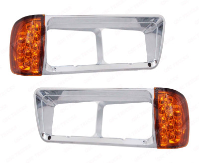 QSC 3 wires LED Turn Signal Lamp Light Headlight Bezel Pair for Freightliner FLD
