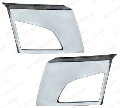 QSC Bumper Corners Chrome Trim w/ Fog Light holes LH RH Pair for Volvo VNL 2018+