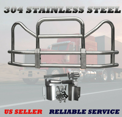 QSC Large Polished Stainless Steel Deer Guard w/ Bracket for Cascadia 08-17