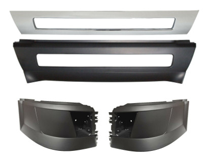 QSC Truck Bumper Set Chrome Center Left Right w/ Foglight Hole for Volvo VNL