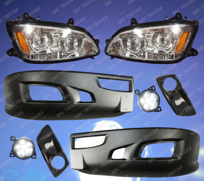 QSC Bumpers Full LED Performance Headlight Fog Light Bezel Set for Kenworth T660