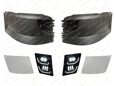 QSC Truck Chrome Bumper Corners L R & Full LED Fog Lights for Volvo VNL VN