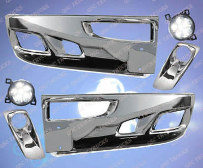 QSC Chrome Bumpers Full LED Fog Light Left & Right Side Bezel for Kenworth T660