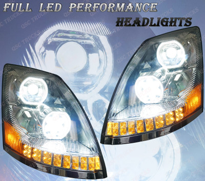 QSC Full LED Chrome Performance Headlights Pair Sequential Turn Signals Volvo VNL 04-17