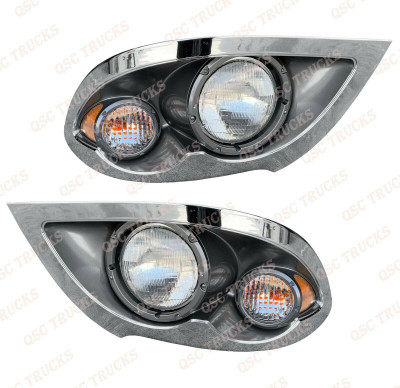 QSC Chrome Headlights Assembly LH RH for International 7300 7400 7500 7600 7700