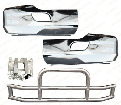QSC Chrome Bumper Corners Pair + Stainless Steel Deer Guard for Kenworth T680 QSC Chrome Bumper Corners Pair + Stainless Steel Deer Guard for Kenworth T680