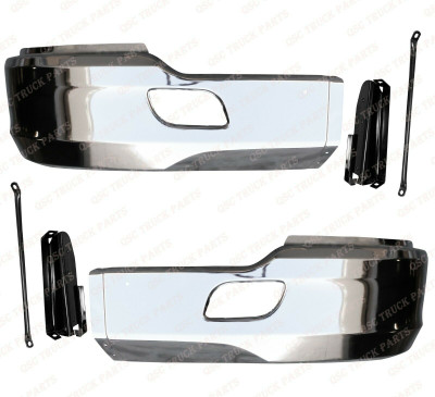 QSC Chrome Steel Bumper Corner Left & Right Pair w/ Brackets for Kenworth T680