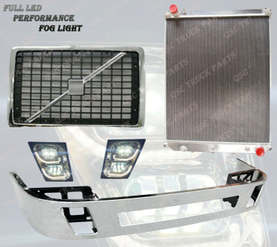 QSC Chrome Steel Bumper + LED Fog Light + Grille + Radiator Set for Volvo VNL VN QSC Chrome Steel Bumper + LED Fog Light + Grille + Radiator Set for Volvo VNL VN