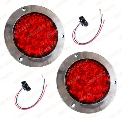 QSC 4" Round Stainless Steel Red 16 LED Truck Brake Stop Turn Tail Lights 2 PCS