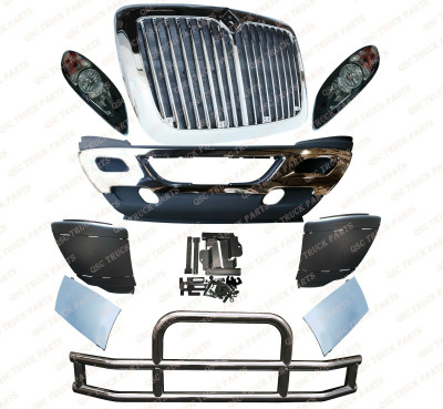 QSC Bumper w/ Stainless Steel Trim Grille Headlight Deer Guard Set for Prostar QSC Bumper w/ Stainless Steel Trim Grille Headlight Deer Guard Set for Prostar