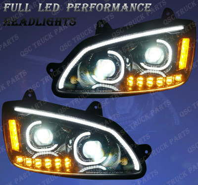 QSC Full LED Performance Black Headlight Assembly LH RH Pair for Kenworth T660