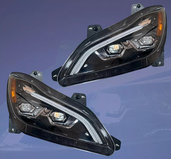 QSC Full LED Black Headlight Assemblies Pair for Kenworth T680 2022+ Next Gen