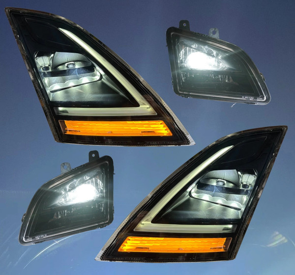 QSC Full LED Replacement Headlight w/ DRL Fog Light Set for Volvo VNL 18-25