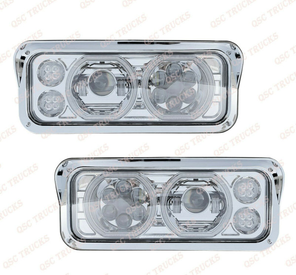 QSC Chrome Full LED Headlight Assembly Left Right Set for Peterbilt 378 379