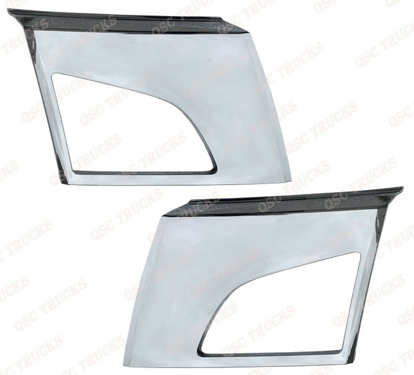 QSC Bumper Corners Chrome Trim w/ Fog Light holes LH RH Pair for Volvo VNL 2018+
