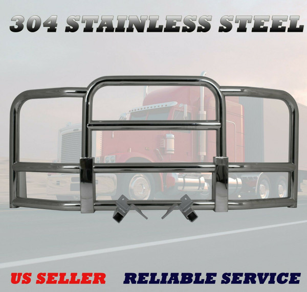 QSC Large Polished Stainless Steel Deer Guard w/ Bracket for 04-17 Volvo VNL
