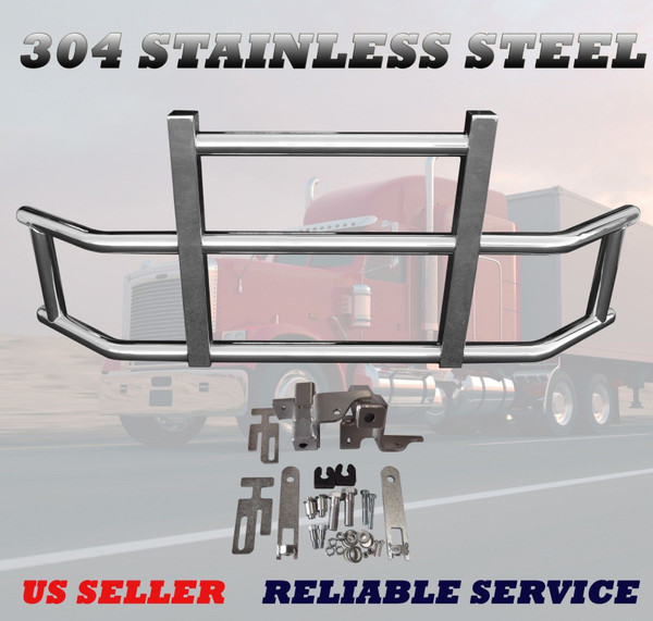 QSC Polished Stainless Steel Deer Bumper Guard w/ Bracket for Volvo VNL 04-17