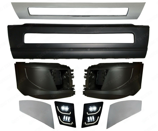QSC Bumper Set w/ Chrome LH RH & Full LED Fog lights Volvo Truck VNL 2016 & Up