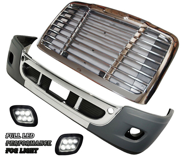 QSC Complete Chrome Bumper LED Fog Light Grille for Freightliner Cascadia 08-16