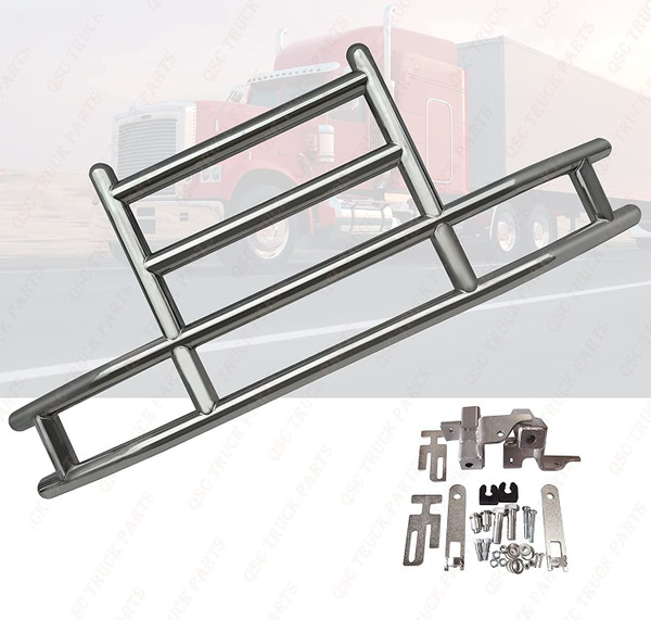 QSC Truck Parts Large Polished Stainless Steel Deer Guard w/ Bracket for Volvo VNL 04-17