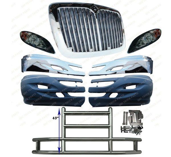 QSC Bumper Grille Headlights Large Deer Guard Set for International Prostar QSC Bumper Grille Headlights Large Deer Guard Set for International Prostar
