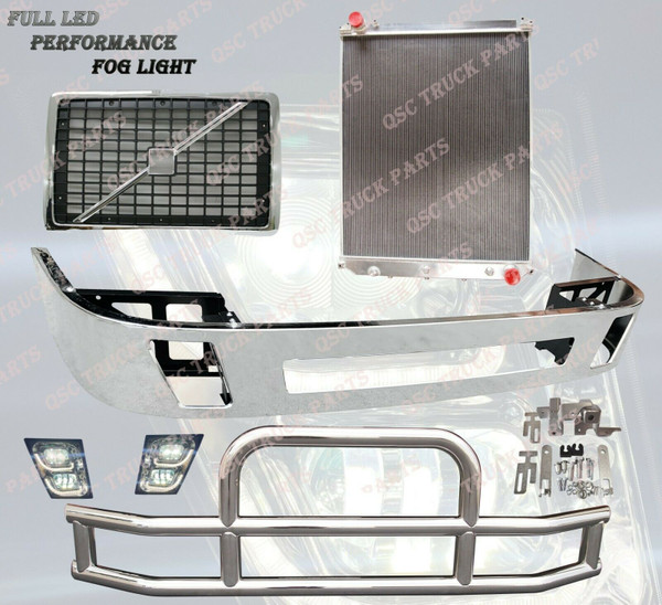 QSC Chrome Steel Bumper LED Fog Light Grille Radiator Deer Guard Volvo VNL VN QSC Chrome Steel Bumper LED Fog Light Grille Radiator Deer Guard Volvo VNL VN