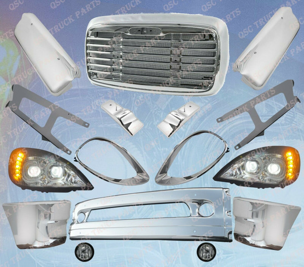 QSC Chrome Bumper Grill Full LED Headlight Mirror Cover Set for For Columbia