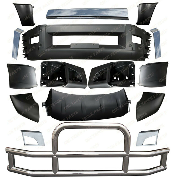 QSC Bumper w/ Fog Light Holes Air Deflector Deer Guard Set for Volvo VNL 2018+