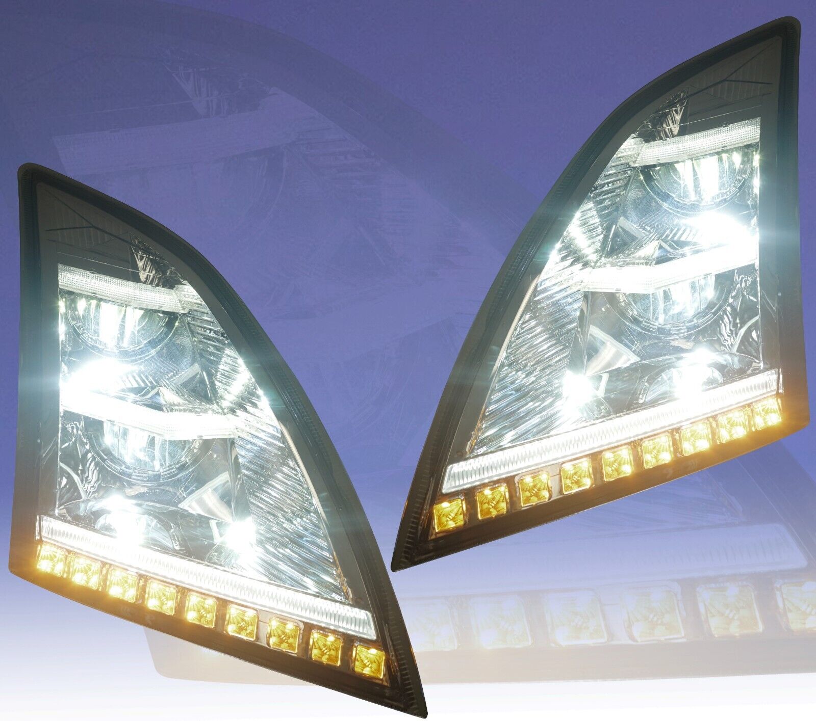 QSC Full LED Performance Chrome Headlights Left Right Pair for