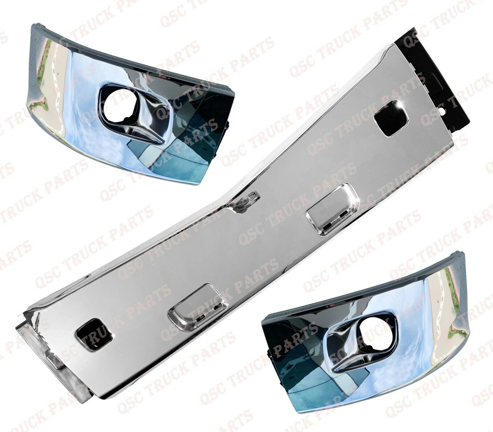 QSC Replacement Chrome Bumper Mid LH RH Set w/ Fog Light Holes for  Peterbilt 579