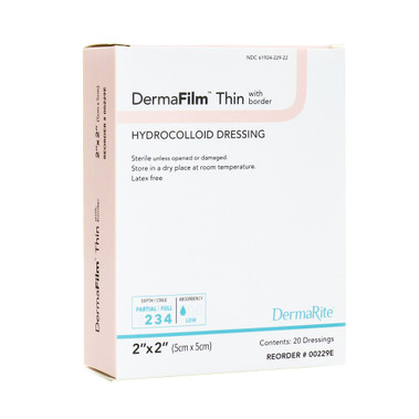 Thin Hydrocolloid Dressing 2 X 2 Inch Square With Border