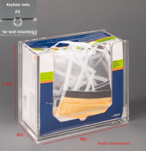 Surgical Shield Mask Dispenser Wall Mount 1 Box of Surgical Masks Clear 9 X 7-3/4 X 4 Inch Acrylic