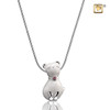 Pendant Princess Cat Pearl Enamel Rhodium Plated with Pink Swarovski Crystal